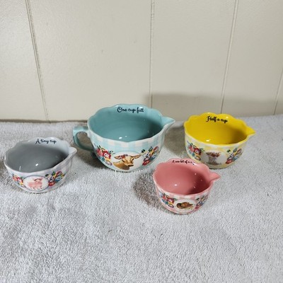 The Pioneer Woman MEASURING CUPS 4Pcs Dazzling Dahlias Ceramic Nesting Bowls