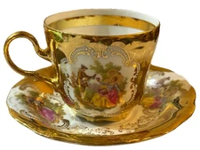 VINTAGE KLEIBER Bavaria 22k Gold Hand Painted -Cup And Saucer With  Stand