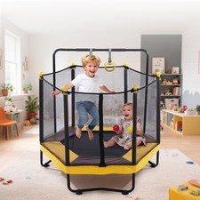 54 Inch Kids Trampoline with Enclosure Net Adjustable Gymnastics Bar Basketball