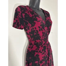 Black Red Floral Ruched Waist Knee Length Dress Vampy Whimsigoth Romantic