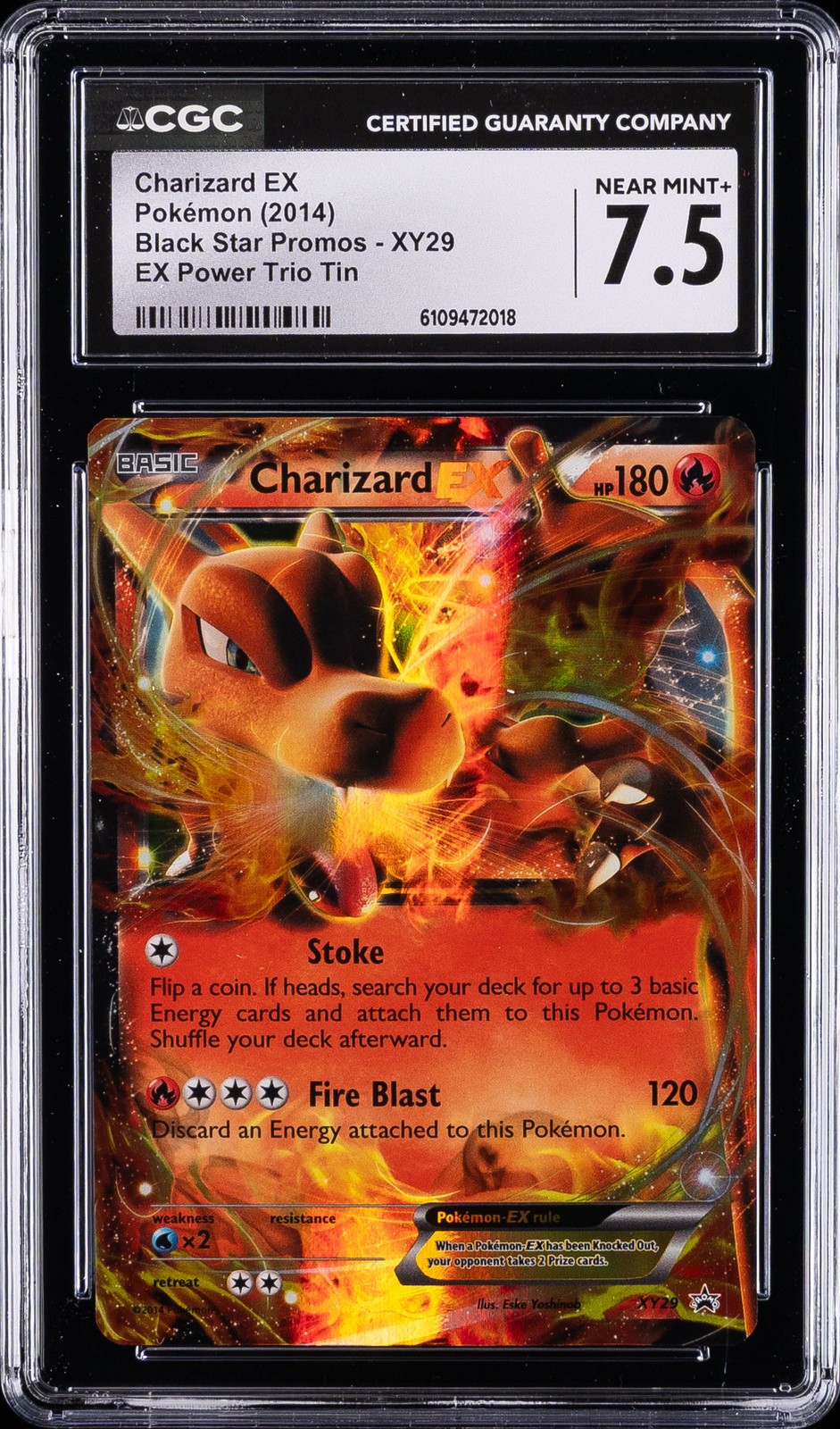 2014 POKEMON BLACK STAR PROMOS EX POWER TRIO TIN #XY29 CHARIZARD EX CGC 7.5