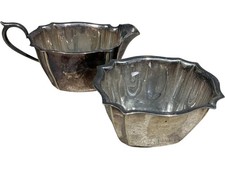 Unbranded Silver Plate Creamer and Sugar Bowl Set Scalloped Design 1302