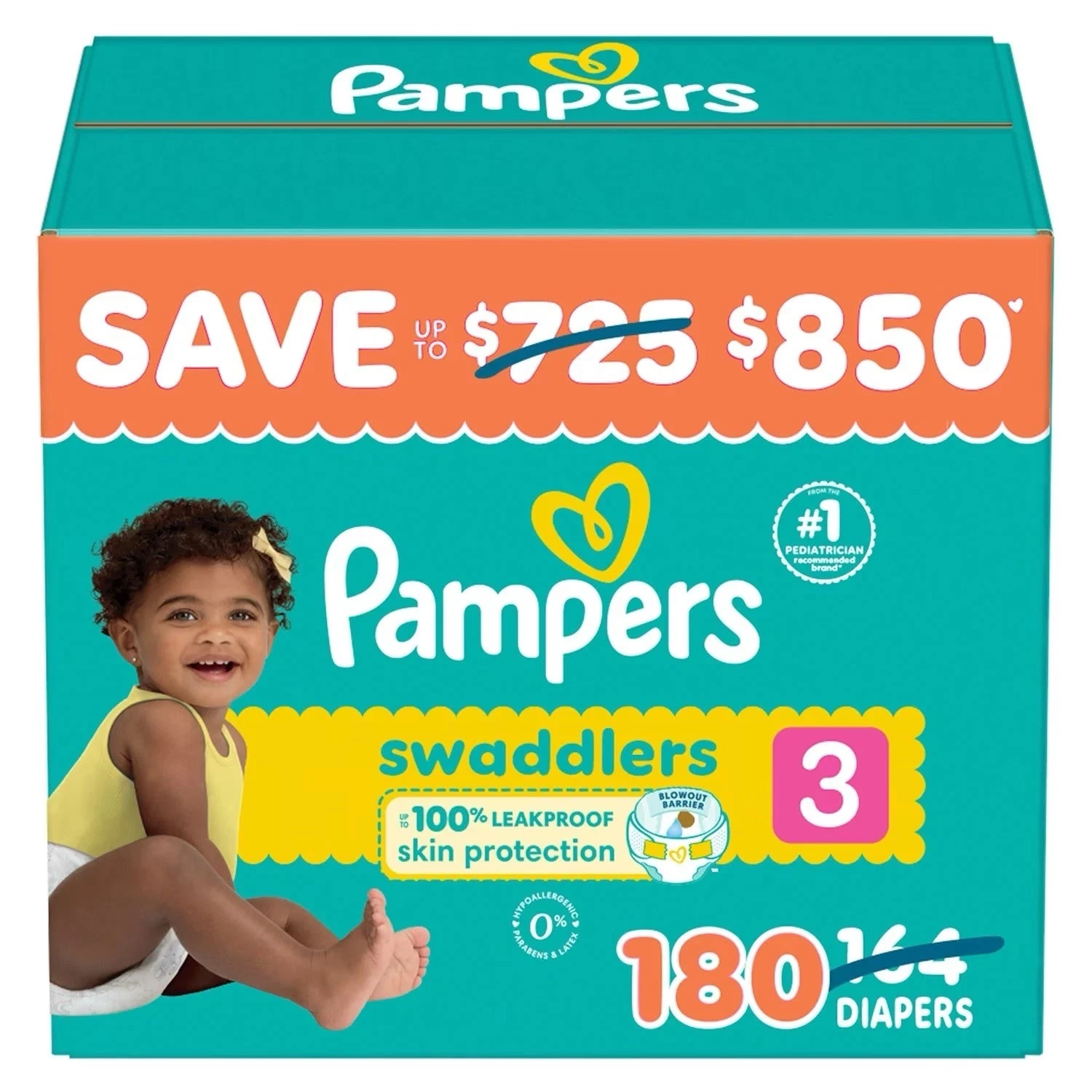 Pampers Swaddlers Disposable Baby Diapers Size 3, 180 Count ONE MONTH SUPPLY