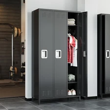 Metal Locker with 3 Doors, Tall Steel Locker Storage Cabinet for Office Employee