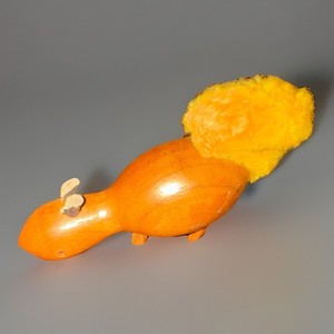 VTG Wooden Squirrel Leather Ears Pom Pom Tail Figurine