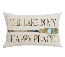Retro Brown Quote The Lake is My Happy Place Paddle Summer Home Sofa Chair Be...