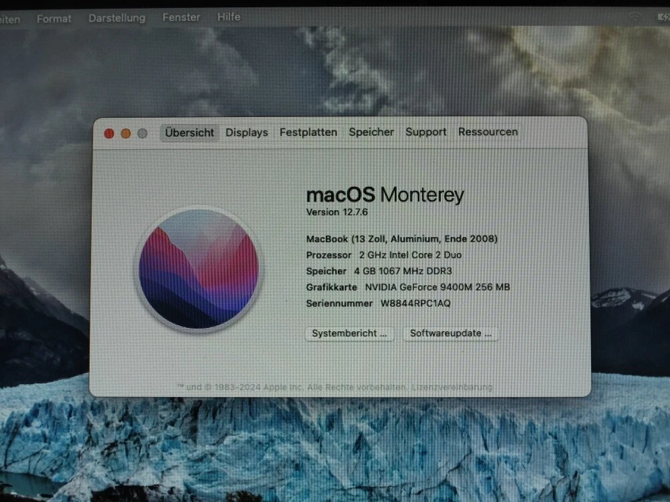 Apple MacBook 5,1 (2008) 13 Zoll/Core2Duo 2,0 GHz/4GB RAM/128GB SSD/Monterey - Bild 2 von 4