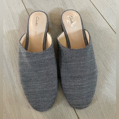 Clarks Cushion Plus Canvas Mule Pure Blush Navy Striped Slip On Mules Shoes 7.5
