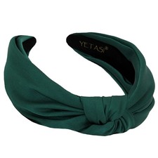 Forest Green Satin Knotted Headband Nonslip Comfortable Adjustable Size