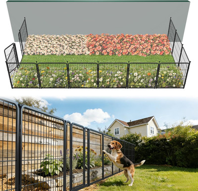 Garden Fence Outdoor for the Yard   32In(H) X 27.3Ft(L) Heavy Duty Metal Animal