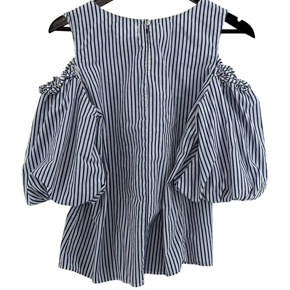 Top Anthropologie Terciopelo Por Graham & Spencer Mediano Azul Rayas Náutico Playa Foto 2 de 4