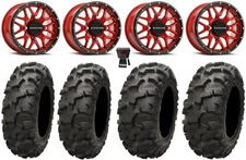 Raceline Krank 14" Wheels Red 27" Blackwater Tires Kawasaki Brute Force IRS