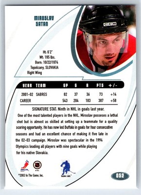 2002-03 Be a Player Signature Series Miroslav Satan Buffalo Sabres