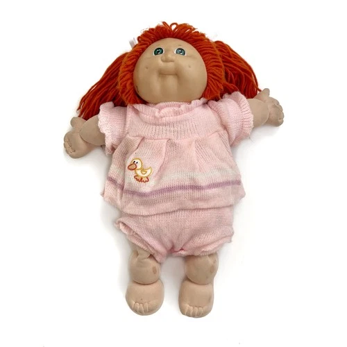 Cabbage Patch Kid Doll Red Hair Green Eyes Dimples Pink Knit Outfit Vintage CPK