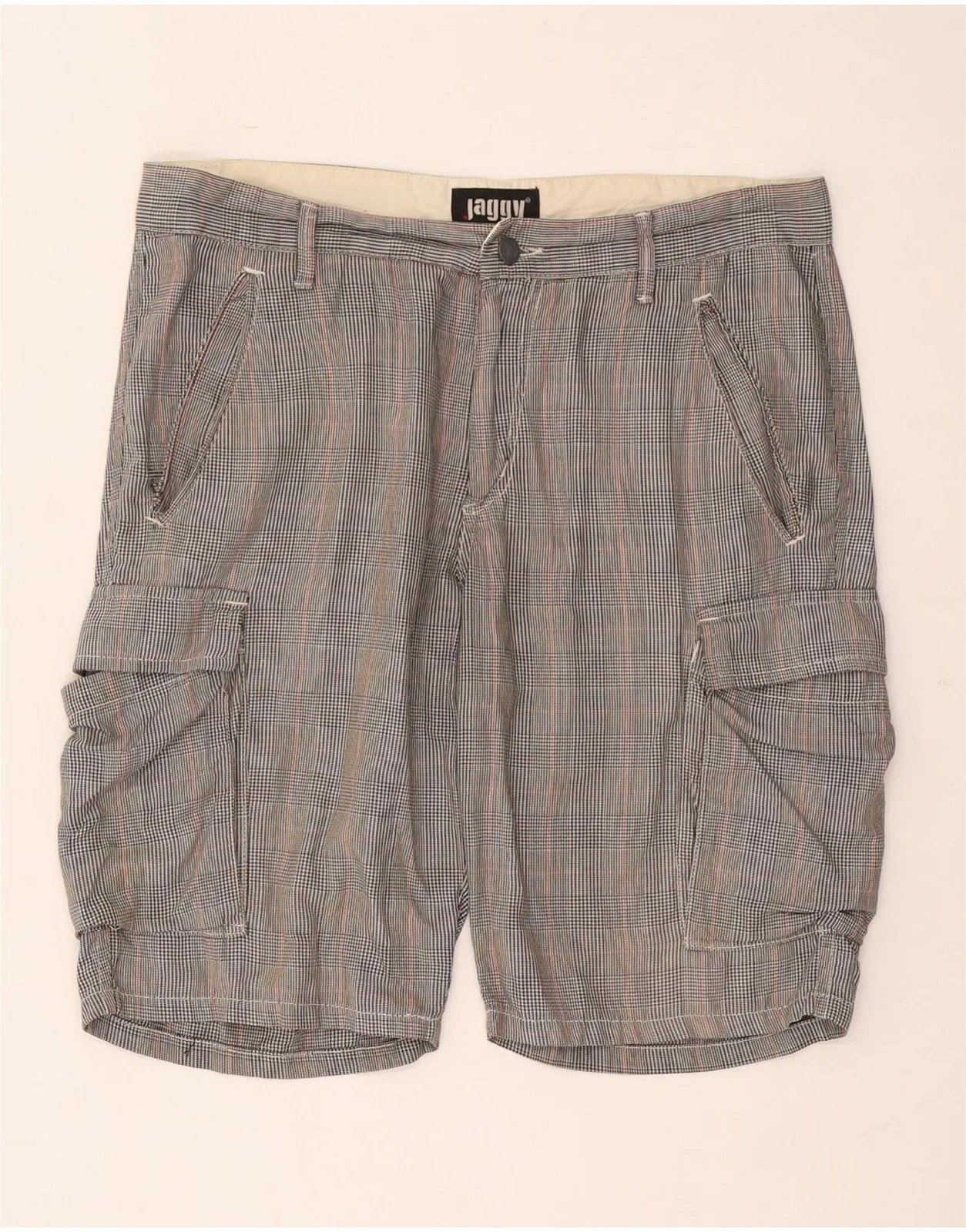 Jaggy Mens Cargo Shorts W33 Medium Grey Houndstooth Cotton AR30