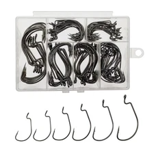 Worm Hooks for Bass Fishing Hooks, 110pcs Bass Hooks Fishing, 6 Sizes Fishing...