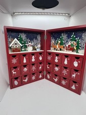 Solid Wood Christmas Hinged Book Style Advent Calendar w/24 pull-out drawers