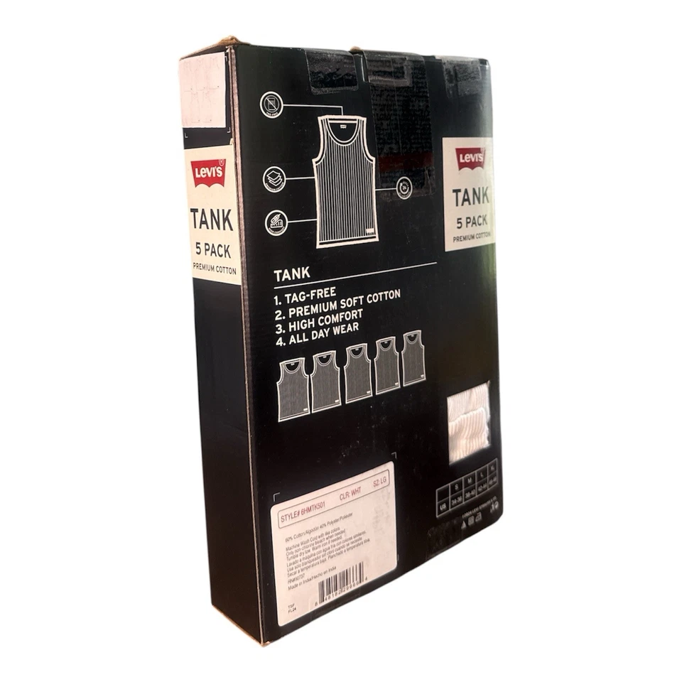 Nuevo paquete de 5 tanques Levi’s color blanco algodón premium talla grande Foto 3 de 3