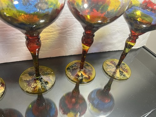 Set Of 5 Monarch Crystal Monaco Hand Painted 8 3/8" Red Wine Glasses - Bild 6 von 8