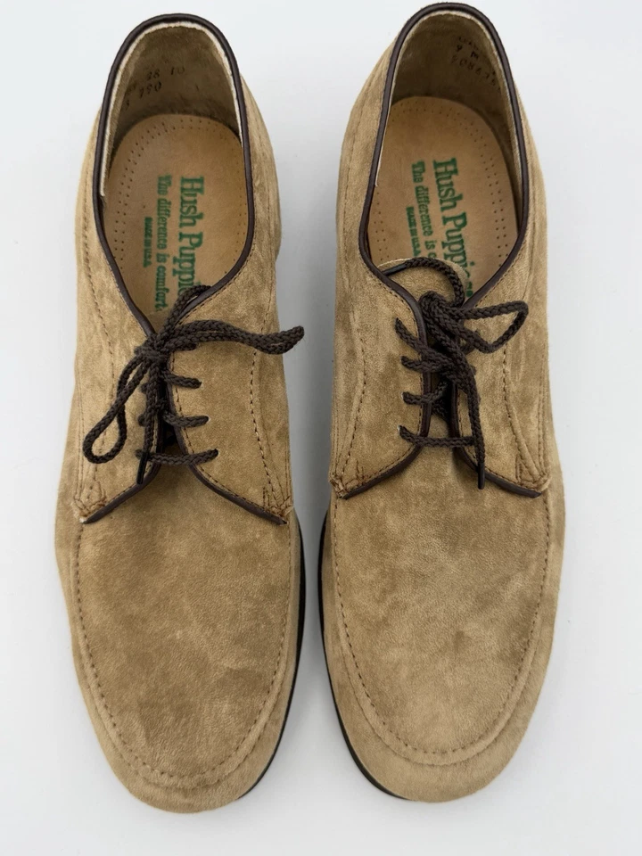 Zapatos Derby De Colección Hush Puppies Hechos en EE. UU. Gamuza Tostada Sin usar, en caja, Puntera Para Hombre 9M Preparación Foto 2 de 4