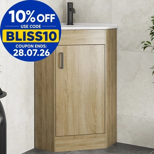Bathroom Single Door Corner Vanity Unit Basin 1 Tap Hole Freestanding 585mm Oak