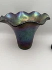 Imperial Glass Amethyst Carnival Glass Vase Iridescent Ruffled Rim 9”
