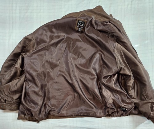 Jos A Bank Signature Collection Soft Brown Leather Bomber Jacket Full Zip XXLT - Picture 5 of 13