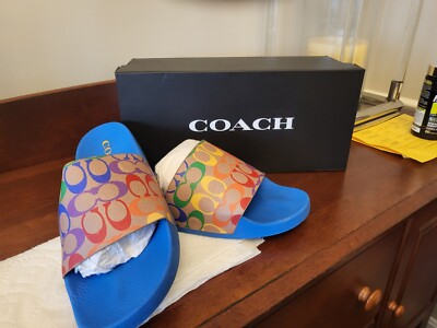 COACH Signature Rainbow Logo Pride Slides Sandals Men display picture 1