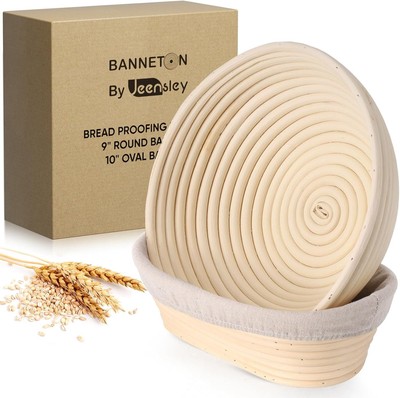 Jeensley Box Sauerteig Brot Gärkorb Bannetons Set 2 rund oval natur