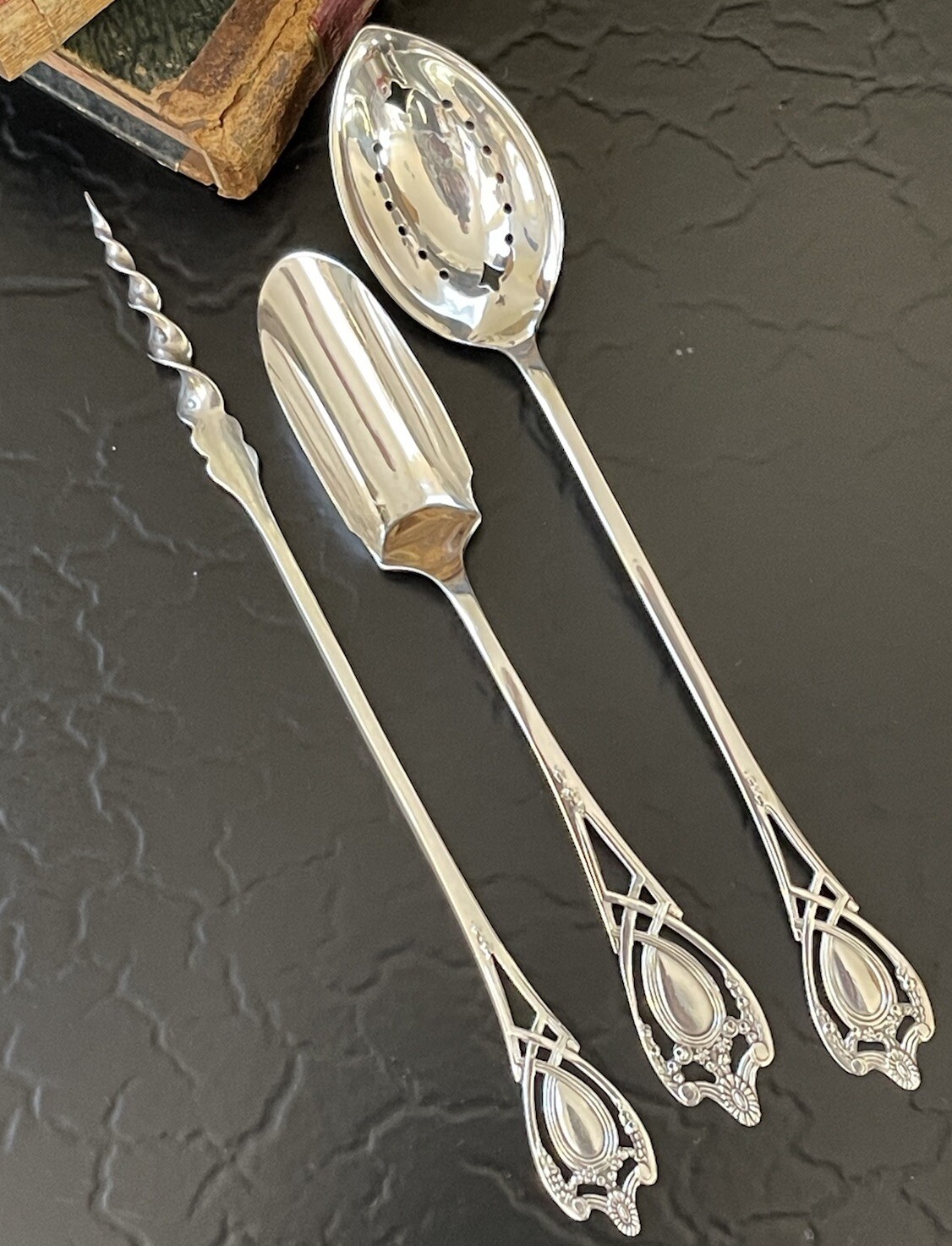 🎄🎄🎄 THREE Rare Lunt Monticello Sterling Silver Olive Butter Cheese American