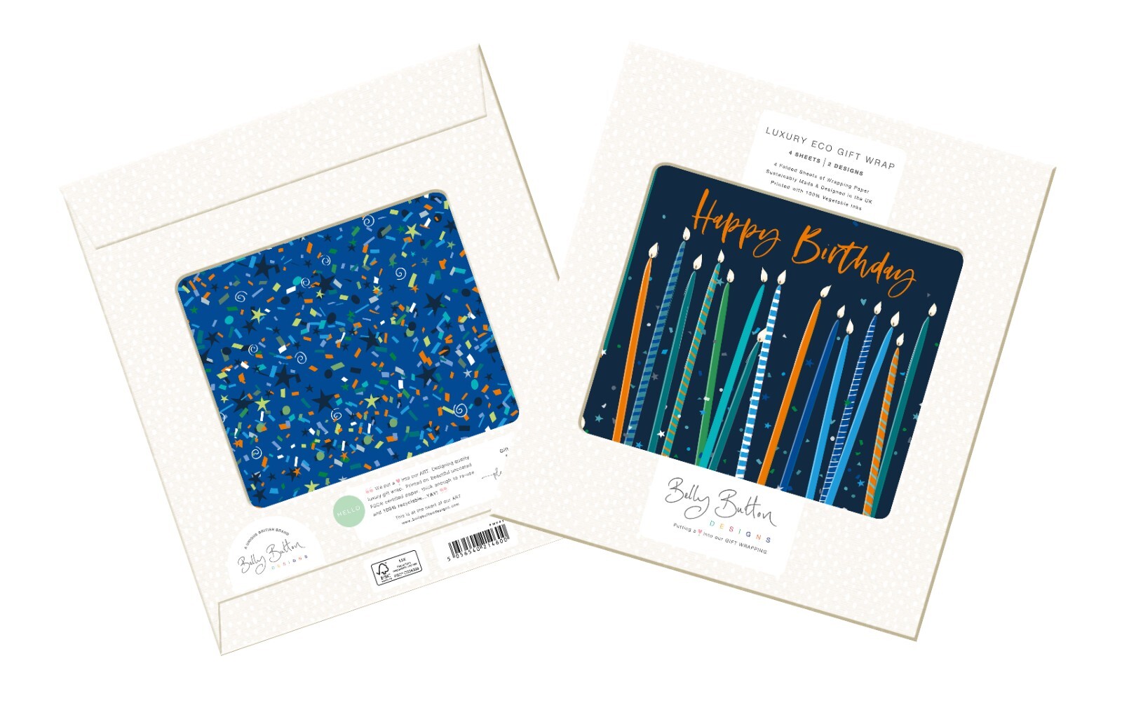 Gift Wrap Luxury Eco Pretty 2 Blue Designs - 4 Sheets Wrapping Paper 2 Tags