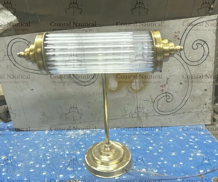 Vintage Art Deco Bankers Wall Sconce Light – Brass & Glass Rod Fixture Antique