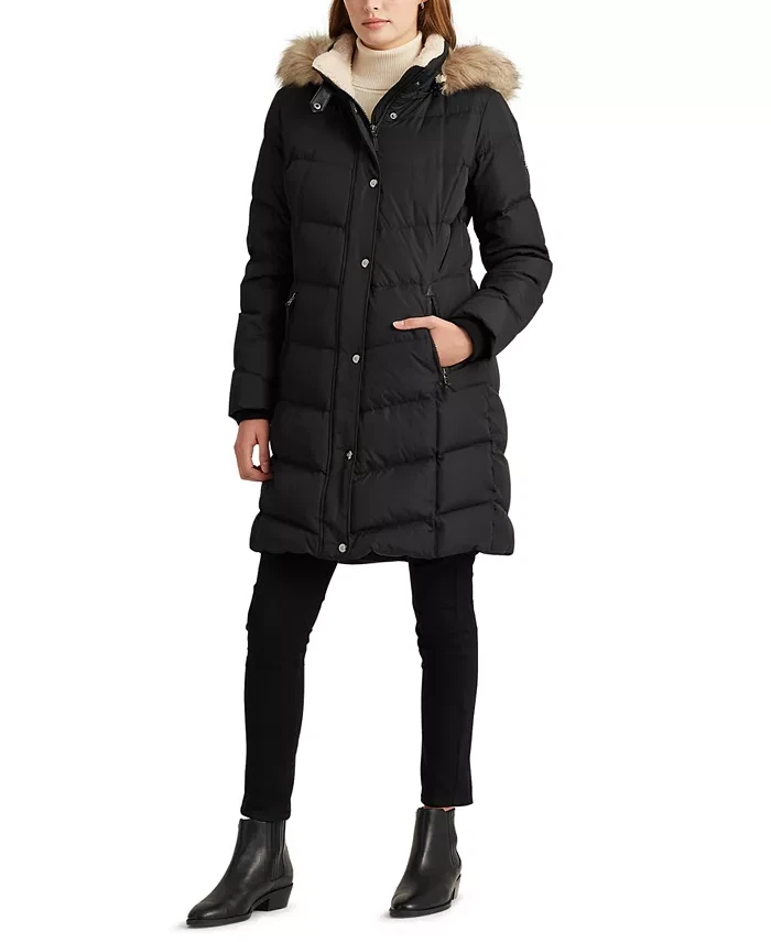 Ralph lauren faux fur trim hotsell down coat