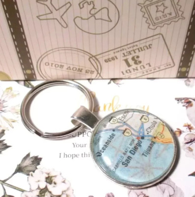 Vintage Map SAN DIEGO OCEANSIDE One-sided Split Silver Key Ring Glass Dome