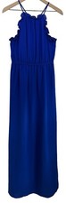 Adrianna Papell Size 4 Blouson Maxi Dress Blue Crepe Sleeveless Cross Back