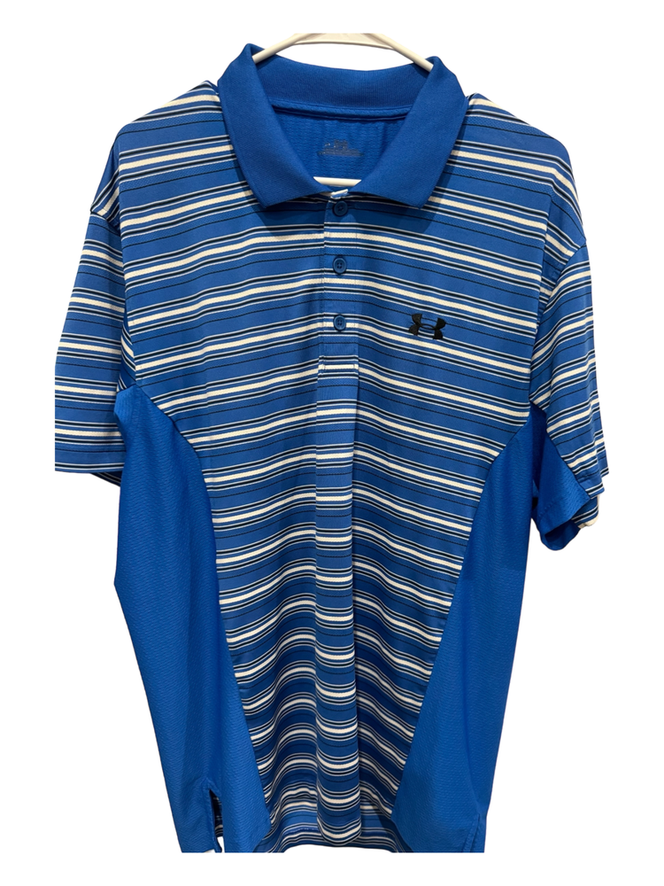 Under Armour S/S Striped Blue Polo Shirt Size Large