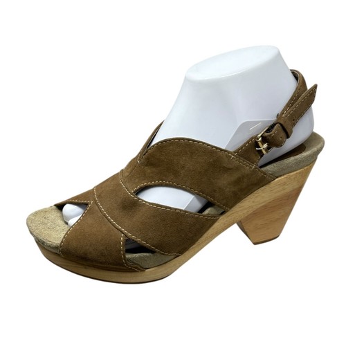 Earthies Monaco Dark Khaki Suede Slingback Cone Heel Sandals Womens Size 8.5