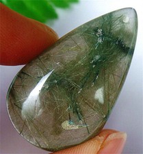 42x25x10mm Natural Green Rutilated Quartz Teardrop Reiki Pendant Bead ZL4753