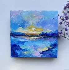 original oil painting Seascape Artwork Sunset Painting Seascape Impasto Art