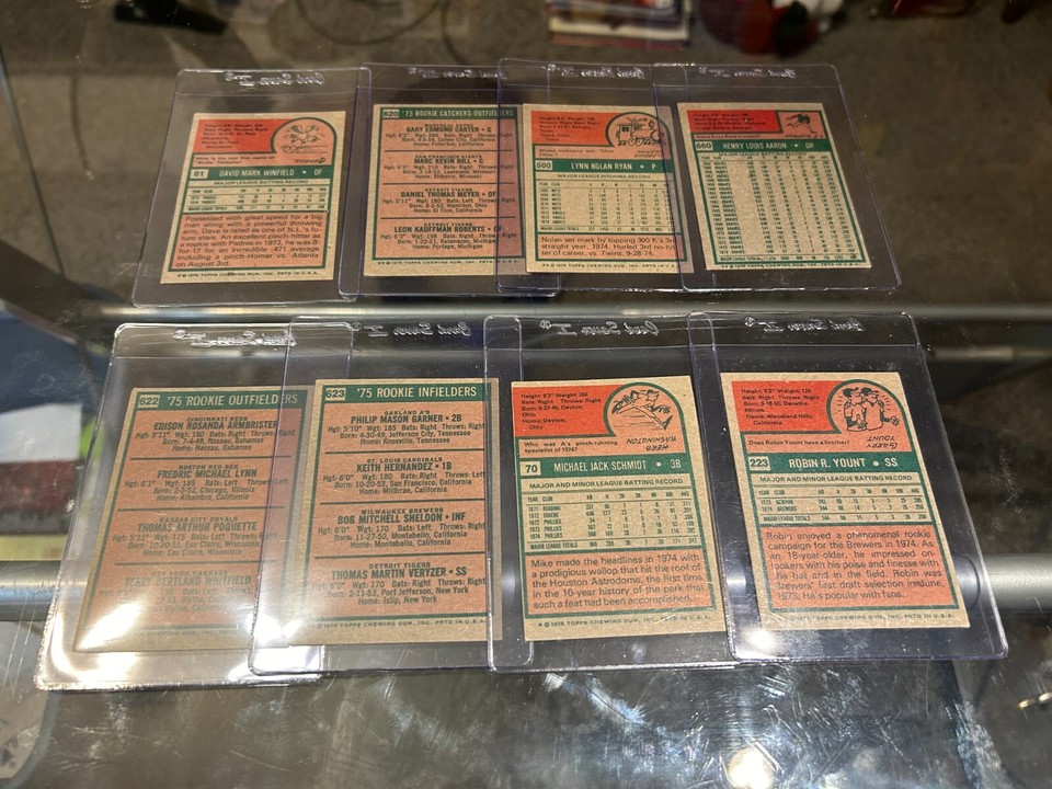 1975 TOPPS (8) CARD LOT **ESTATE SALE** NOLAN RYAN HANK AARON ROBIN