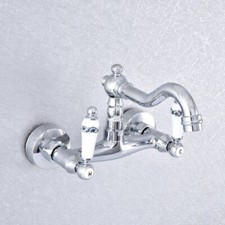 Wall Mount Polished Chrome Brass Bathroom Sink Faucet Kitchen Mixer Tap fsf771