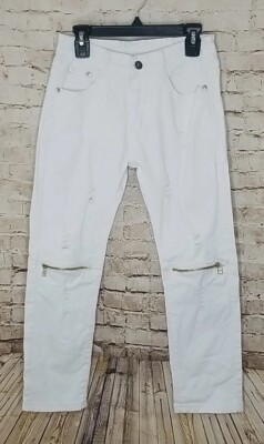 Fredd Marshall Boys Size 7 Denim Jeans White Zippered Knees Distressed Hip Hop