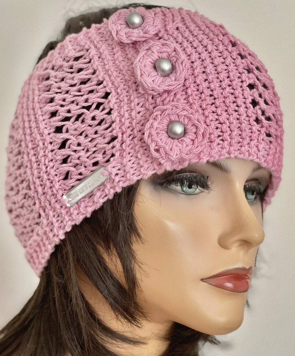 Hand Knits 2 Love Cotton Headband Bandana Headwrap Flowers 