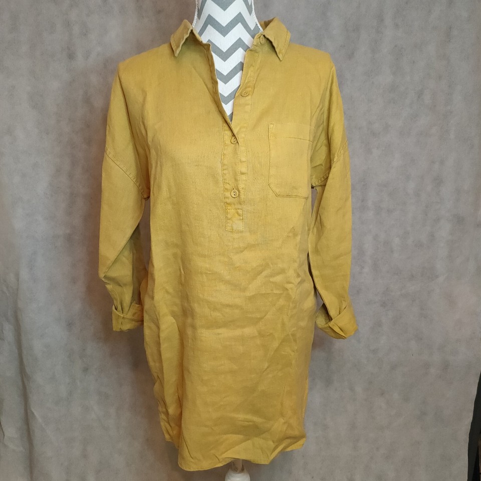 Seasalt Nicky Berry Linen Shirt Tunic UK 12 Ochre / Mustard Yellow Tab