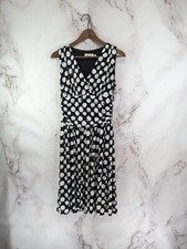 Eliza J Dress Womens 6 Small White Polka Dot Mini Pleated Stretch Tank V Neck 