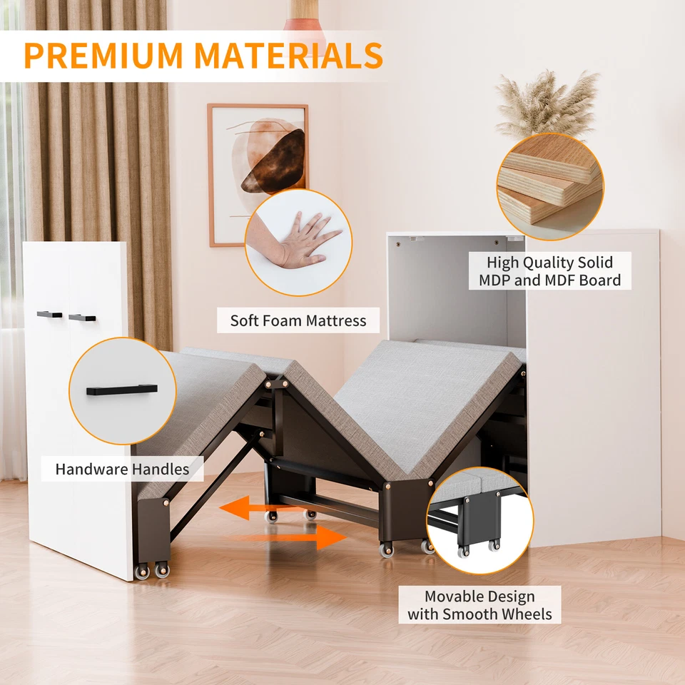 NAIZEA 2 en 1 Cama Murphy con Colchón, Armario Cama Plegable 75" x 29" 4 Cuna Plegable Foto 3 de 4