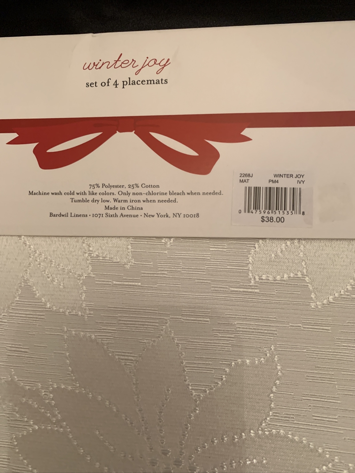 4 BARDWIL LINENS WINTER JOY IVORY POINSETTIA DESIGN PLACEMAT SET (4) NEW eBay