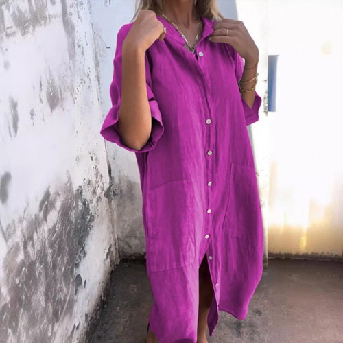 Maxi-Hemdkleid Für Damen Sommer Kaftan Lässig Lange Oberteile Lockere Hemden : - Picture 12 of 27