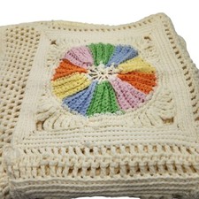 Handmade Crochet Baby Blanket With Colorful Circular Patterns 20x42 Cream Unisex