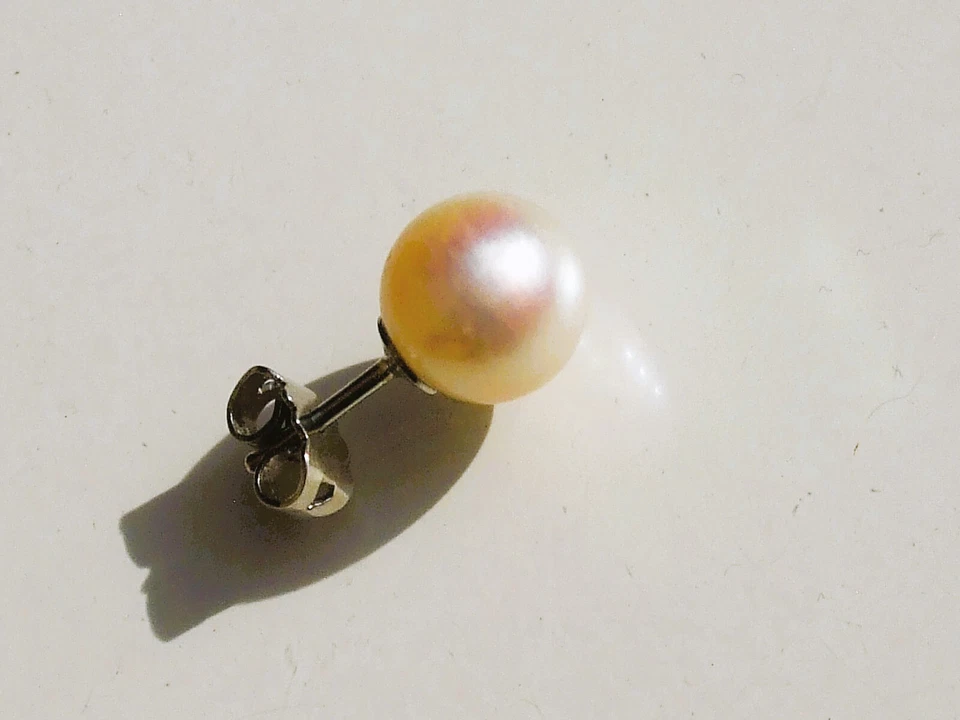 BELLE BOUCLE D'OREILLE en OR BLANC 18K 750 avec GROSSE PERLE DE CULTURE 8,5mm ! - Photo 2/3